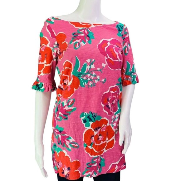 Lilly Pulitzer Womens Somerset T Shirt Dress Ruffle Sleeve Pink Floral Size S - Picture 2 of 12